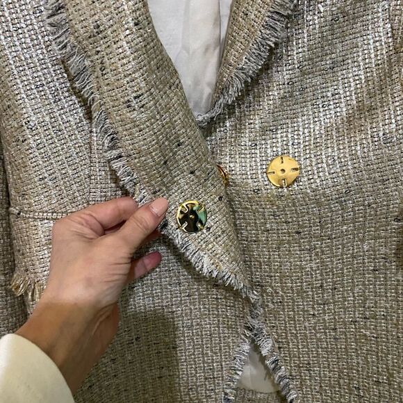 ELIE TAHARI Jezebel SZ 4 Tweed Jacket Beige Champagne Edge English Countryside - Picture 10 of 14